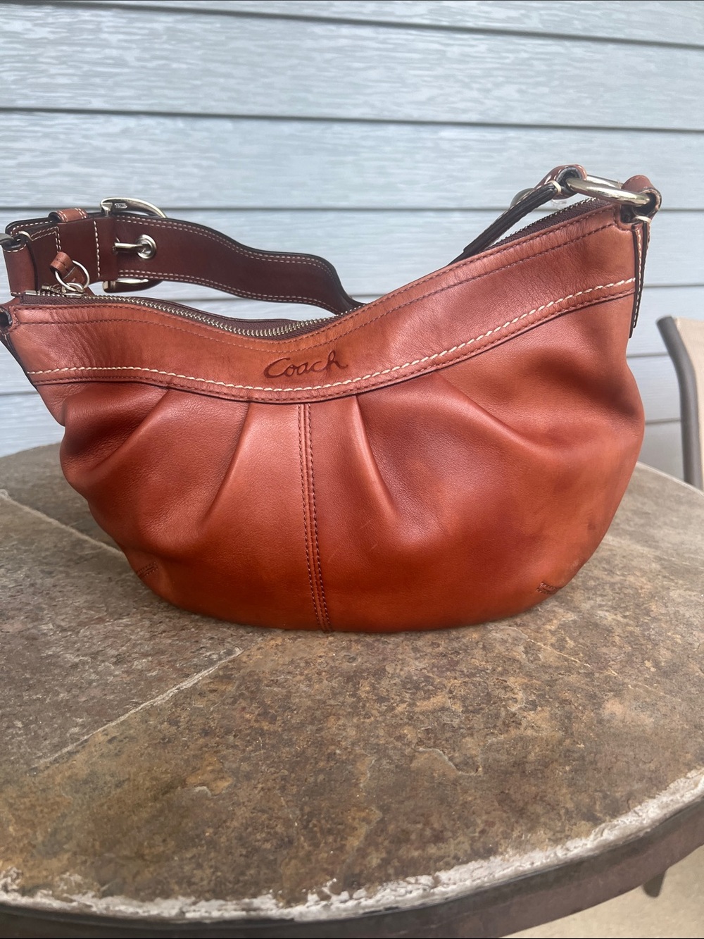 Coach F13730 Soho Pleated rustic cognac pleated saddle/Hobo Bag - Picture 2 of 13